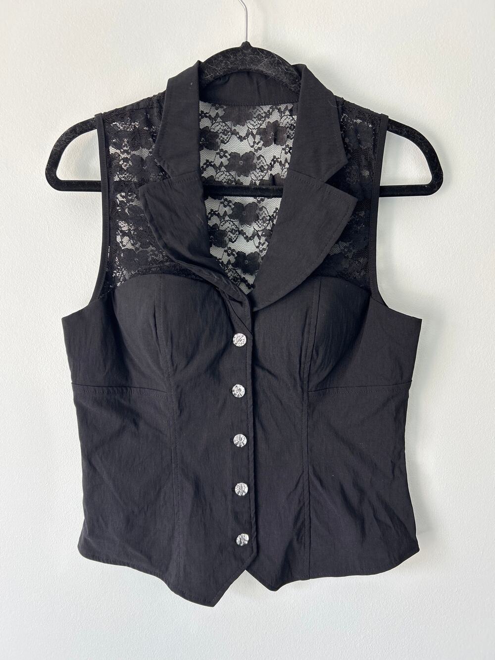 NWT Oh Yes Black Lace Back Vest - XS